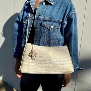 Vintage Saks Fifth Avenue Woven Straw Purse | Cream Crossbody Bag